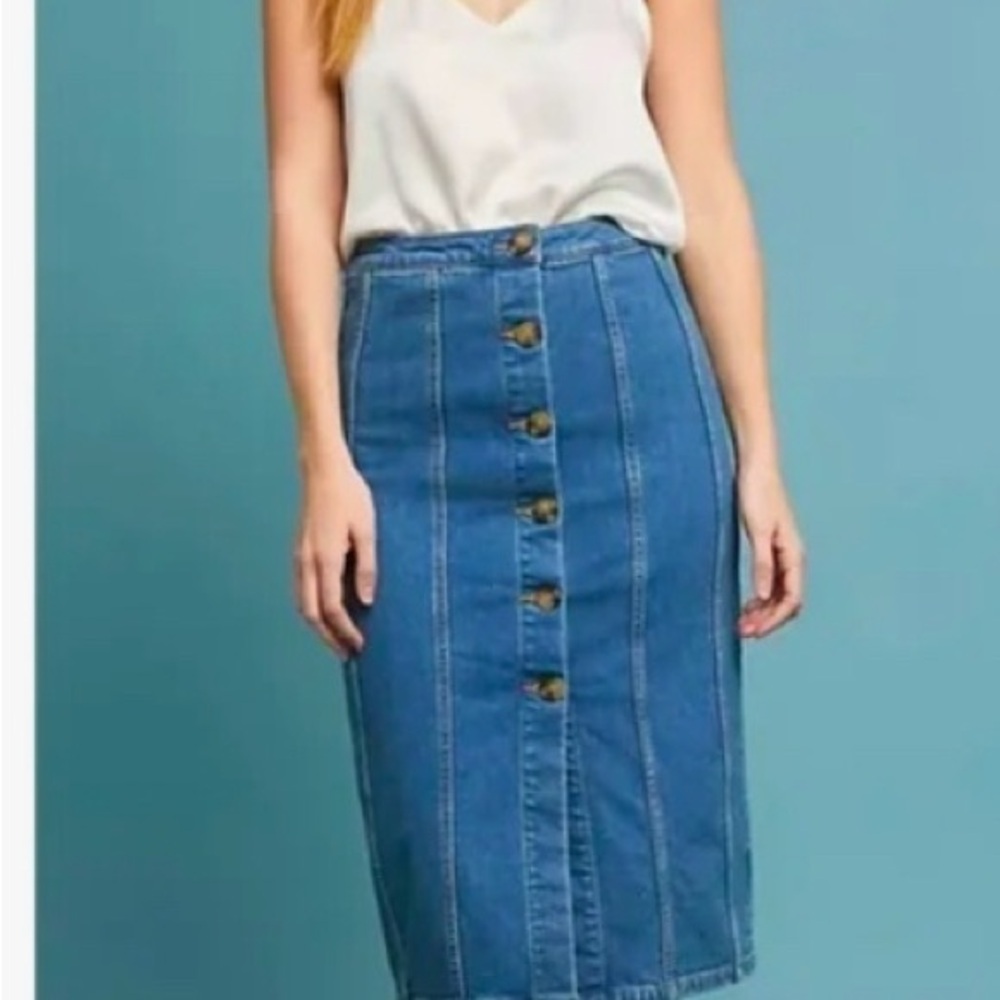 Anthropologie denim Blue Pencil Skirt Knee-Length‎ Casual 6